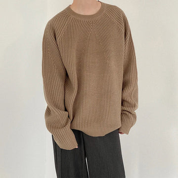 AIDASE  -  Autumn New Casual Bottoming Knit Tops Men's Solid Color Textured Long Sleeve Vintage Sweater For Mens Outdoor Fashion Tees aidase-shop